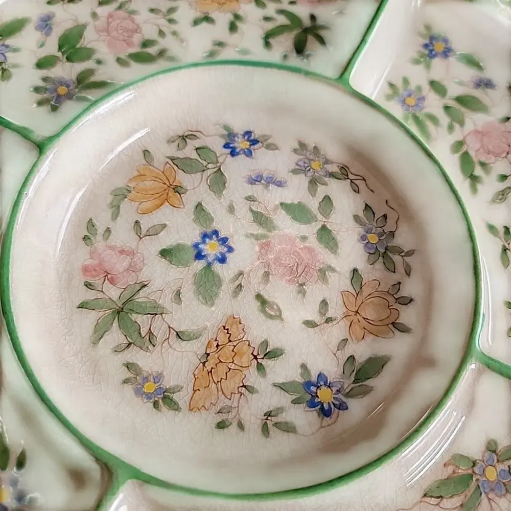 Japanese Chintz Divided Plate Hors d'oeuvres Platter Antique Cottage Chic BOXED